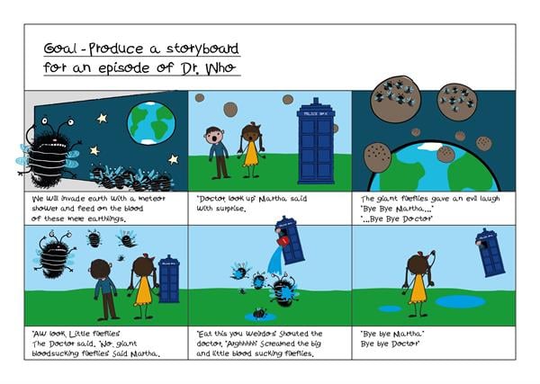 A class storyboard for an episode of Dr Who.
