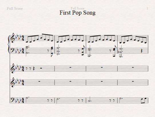Musical notation for a song called "First Pop Song".