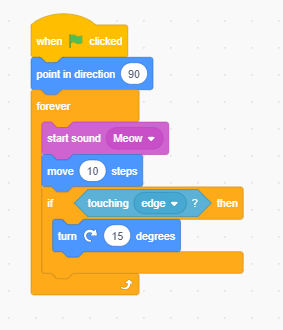 An example of a block of Scratch code.