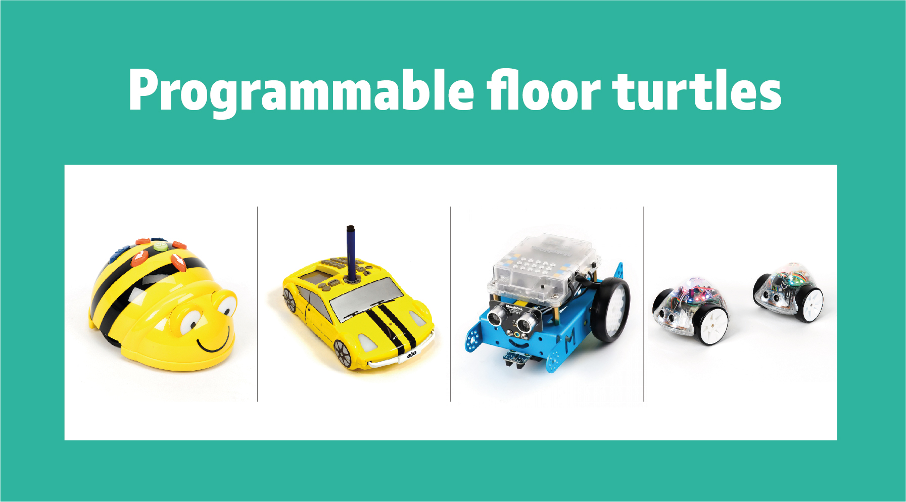 Assorted photos of programmable floor turtles.