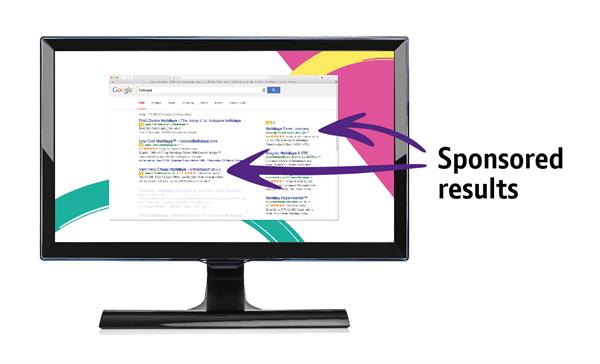 85. Computer Science Concepts _Search technologies_Sponsored results A PC screen showing search results, indicating the sponsored results at the top and side of the screen.