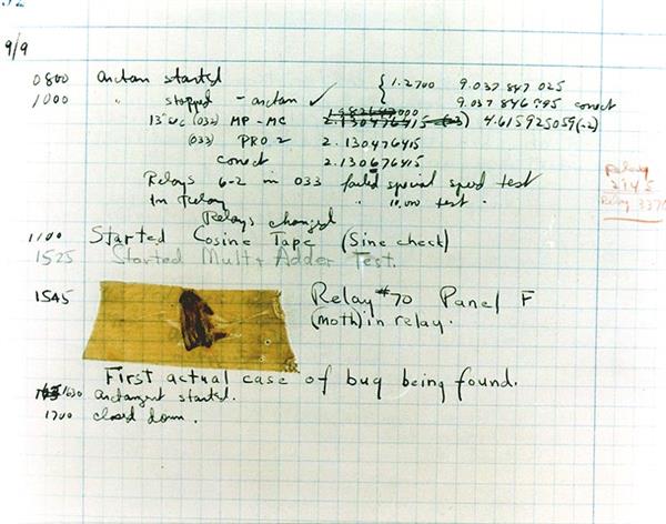 A photo of the moth which is reputed to have been the first "computer bug".