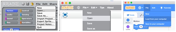 Select File , then Open, to load a Scratch file from your computer