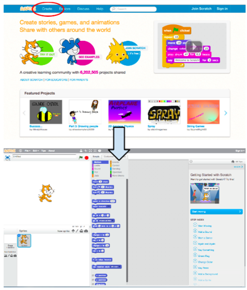 Scratch-Help-Guide_Image 2 A screen grab of the Scratch 2 online editor