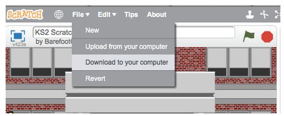 Scratch-Help-Guide_Image_Image-6_Saving-from-Scratch-online- A screen grab showing how to save from Scratch online